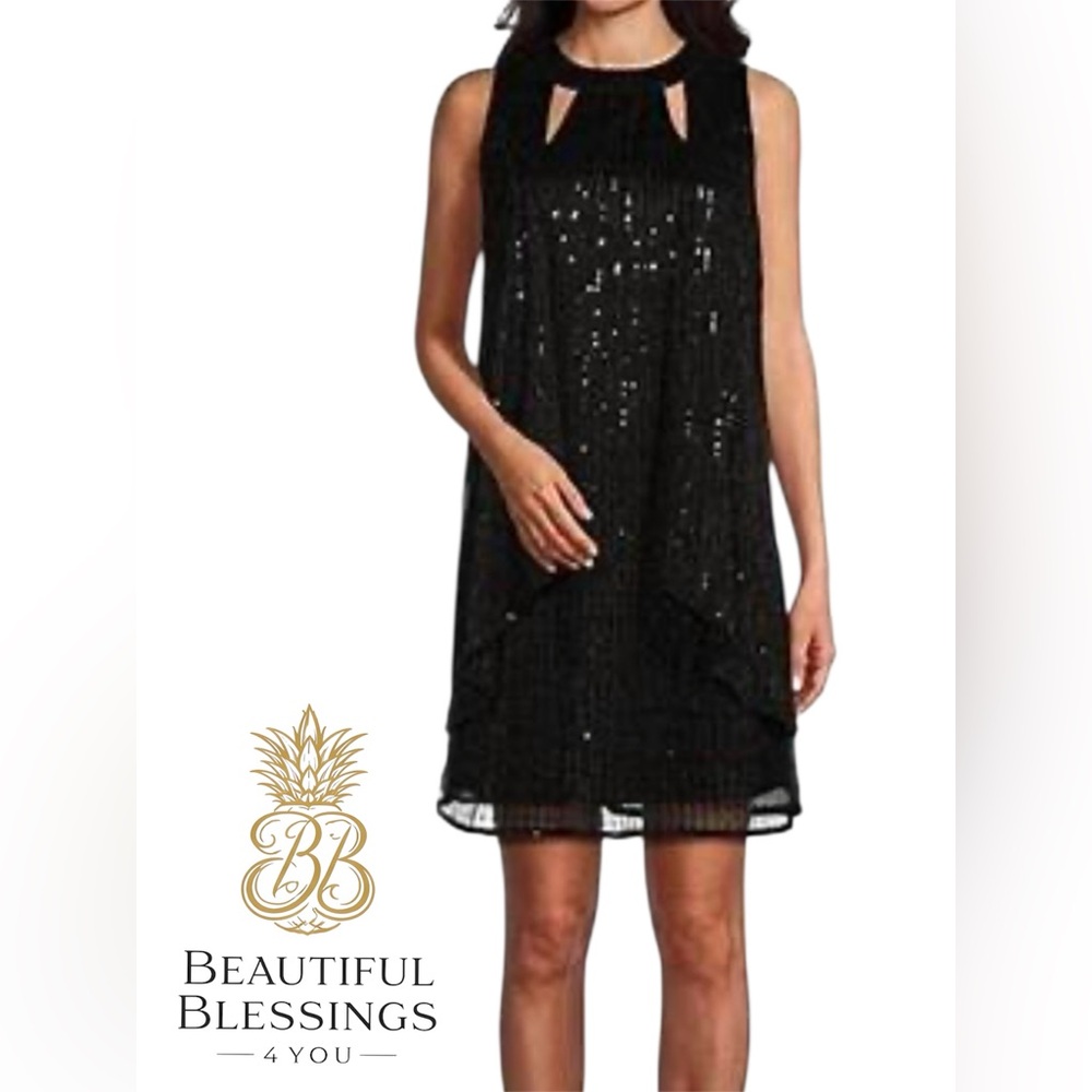 Leslie Fay Black Sequin Mini Dress Size 4 Formal Semi Formal